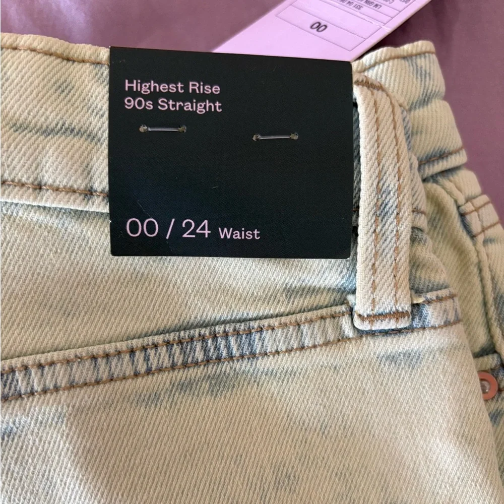 New Wild Fable Lime Green Acid Wash High Rise 90’s Straight Leg Jeans Size 00 24 - Picture 9 of 14